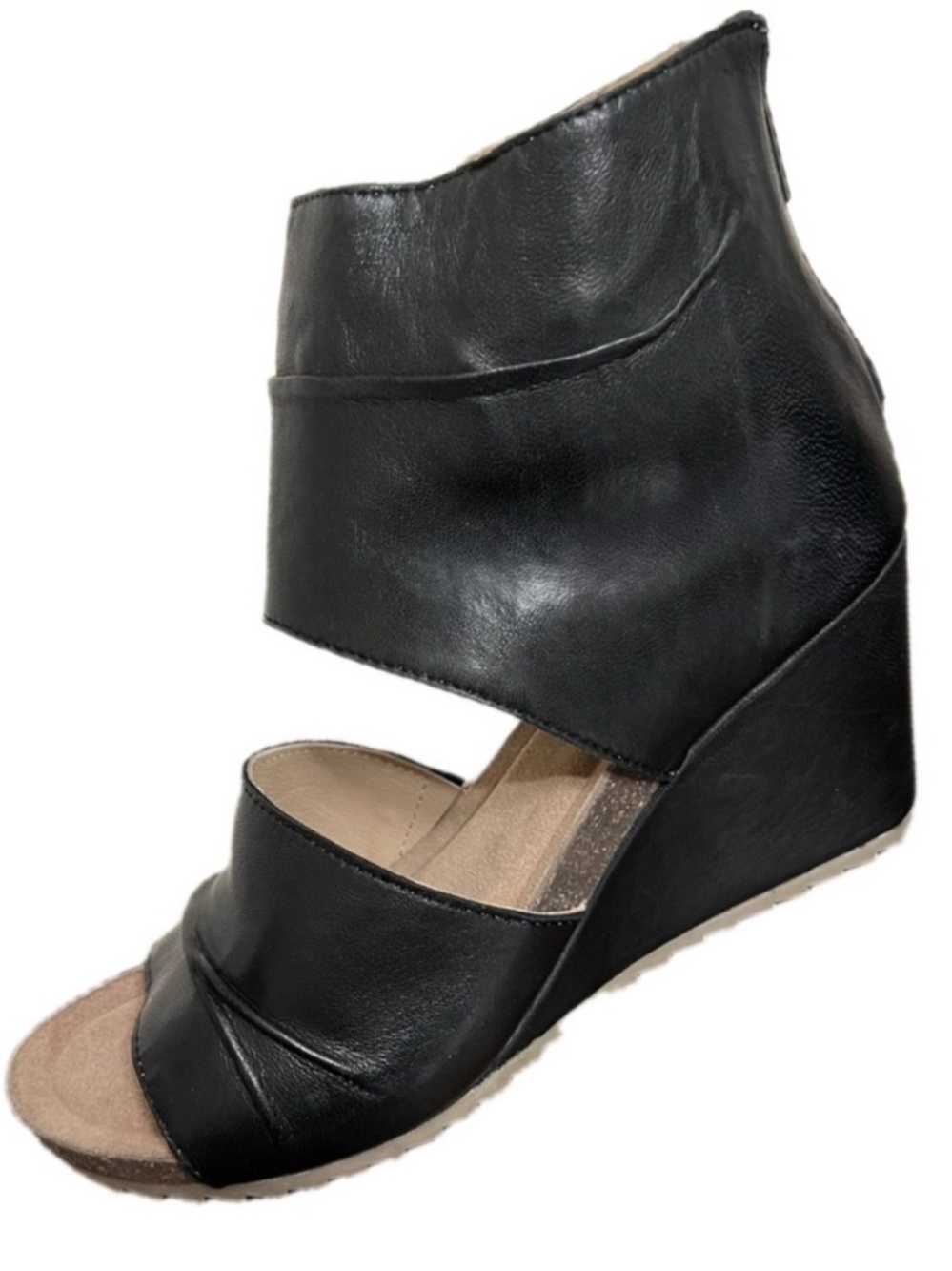 Diba True "Next N Line" Black Leather Wedge Sandals 10 NWOT